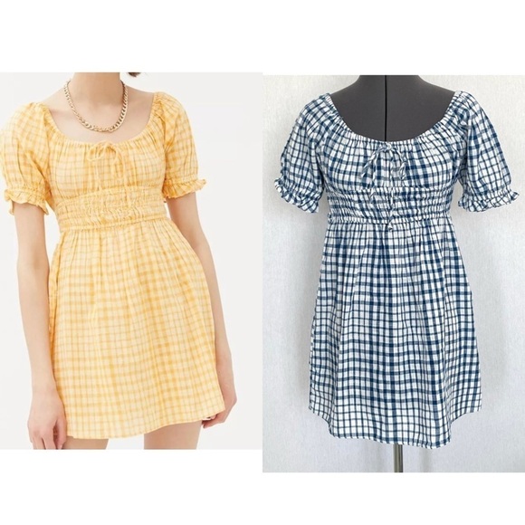 URBAN Outfitters Babydoll Gingham Print Mini Dress NWT - Picture 1 of 15
